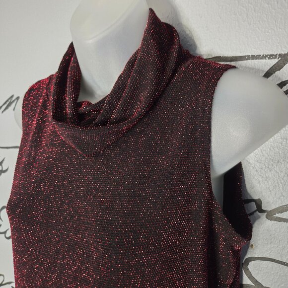Vintage Red & Black Sleeveless Cowl Neck Sparkle Blouse, Joanna, Small - Picture 3 of 6